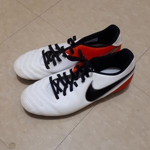 White & red Adidas Tiempo soccer cleats